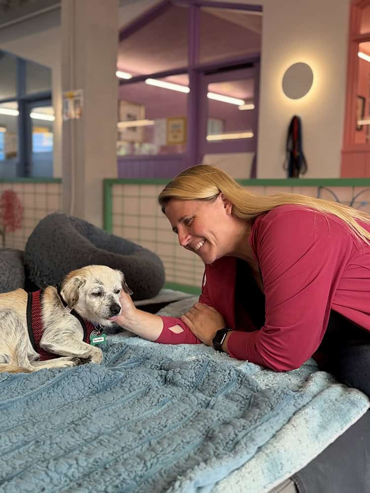 Lindsay Dellas with senior dog